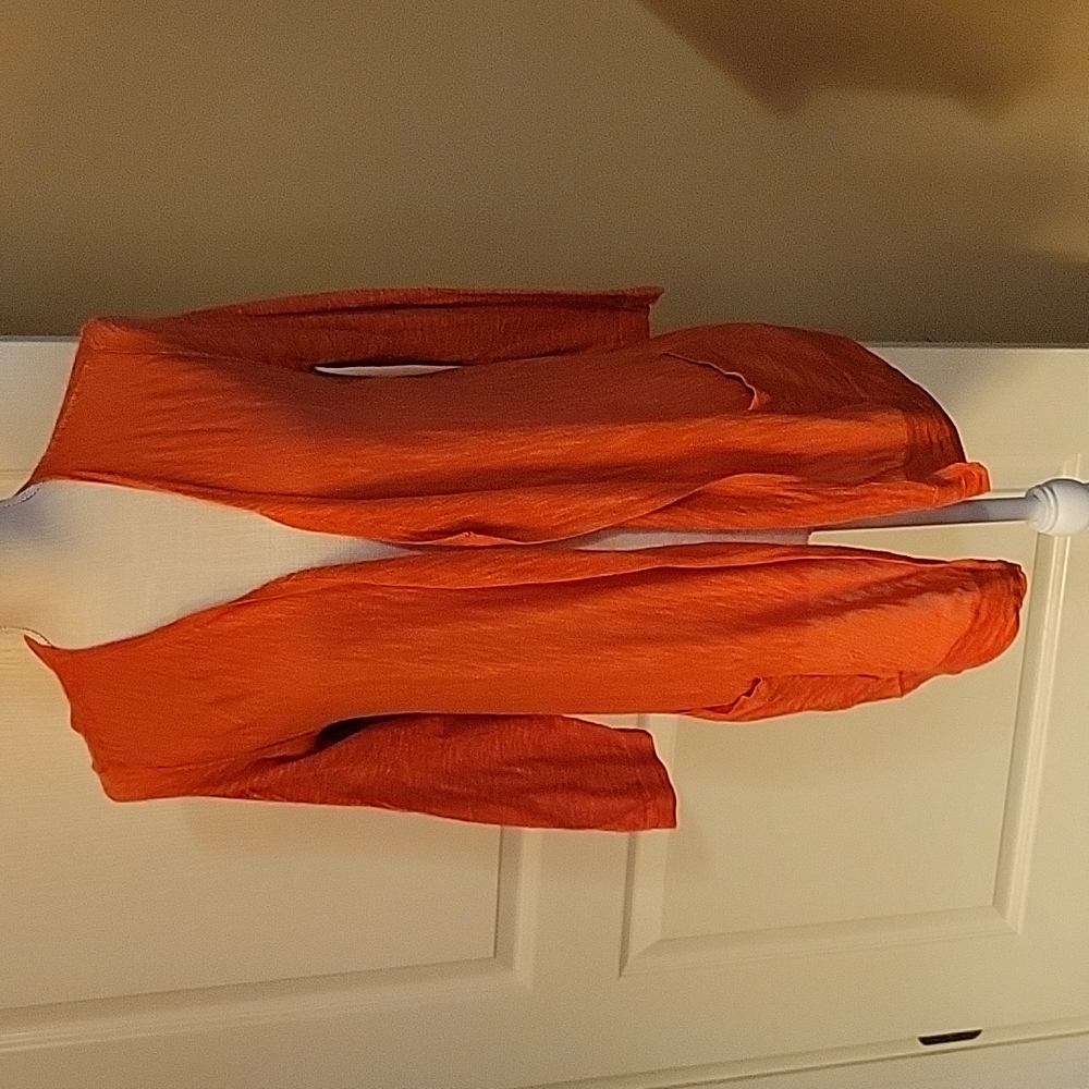Chico's orange peach mingled open front cardigan 3/4 sleeve Semi sheer XS …EUC